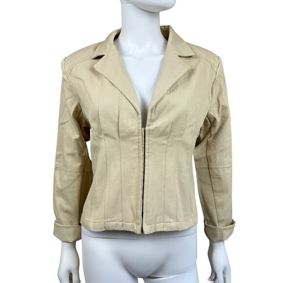 CIDER Beige Notched Collar Crop Cotton Blazer - Picture 8 of 10